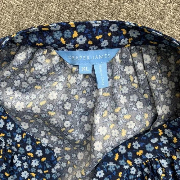 Draper James Blue Floral Dress Women's XL Ruffle Tie Waist Cottagecore - Picture 2 of 7